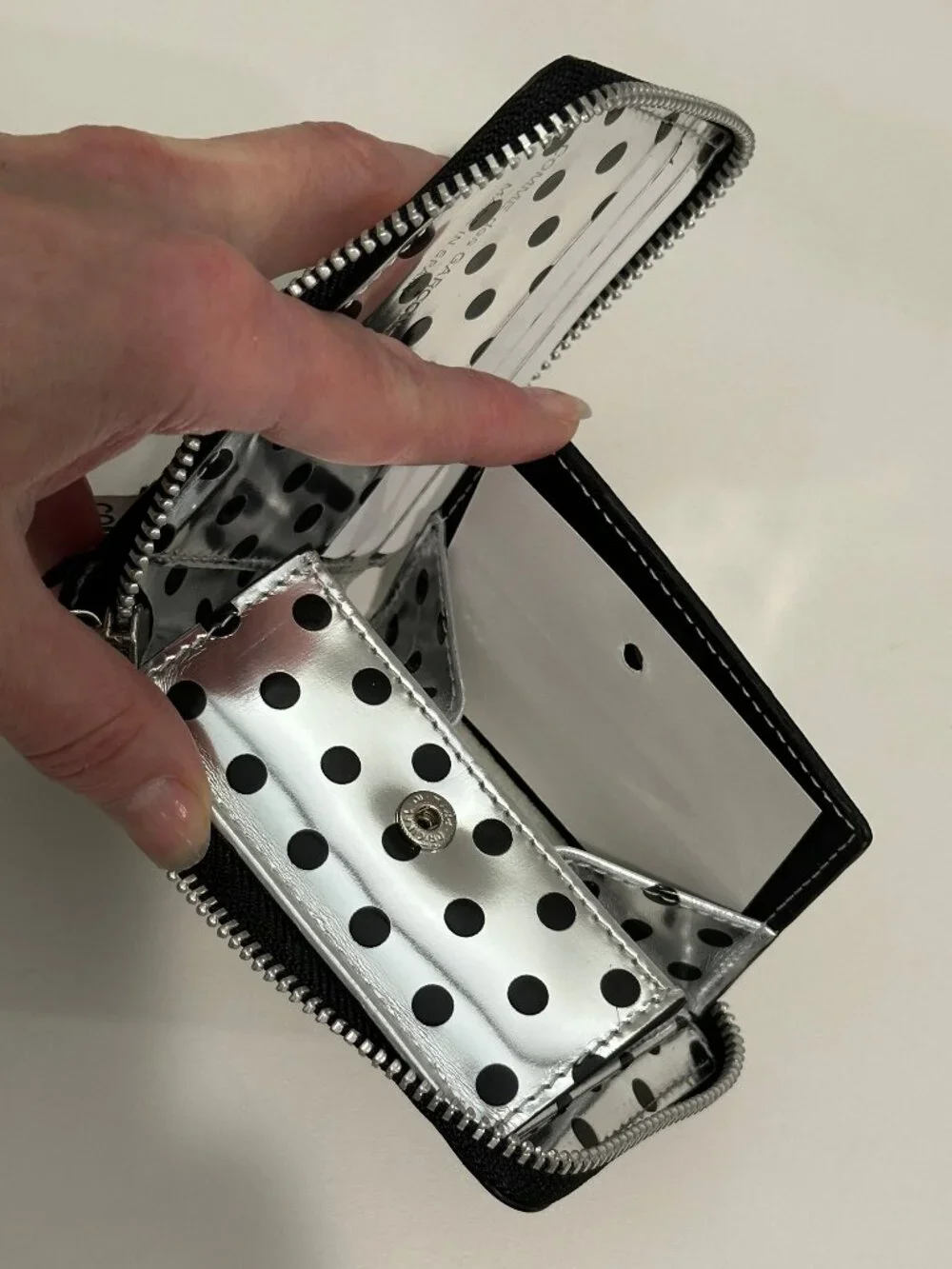 RARE Comme des Garçons Medium Classic Wallet Optical Group Dot Silver